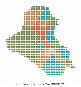 Mapa pontilhado do Iraque. Mapa de estilo digital do país sobre fundo branco. Forma de Iraque com pontos quadrados. Estilo de pontos coloridos. Quadrados grandes. Ilustração de vetor criativo.