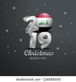 Iraq Flag 2019 Merry Christmas Typography. New Year Abstract Celebration background