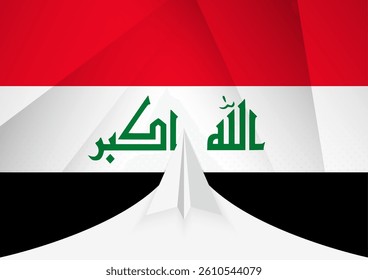 Iraq Flag with Abstract Paper Airplane Design, National Flag in a geometric folded paper style. Vector illustration.