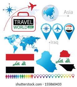 Iraq. flag. Asia. World Map. Travel vector Illustration.