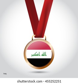 Iraq Flag in Bronze Medal. Vector Illustration. RIO Olympic Game Bronze Medal. Vector Illustration