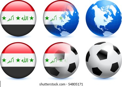 Iraq Flag Button with Global Soccer Event Original Illustration