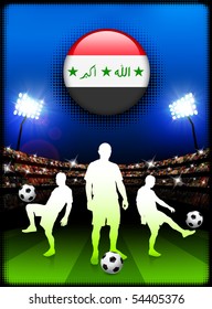 Iraq Flag Button with Soccer Match in Stadium Original Illustration