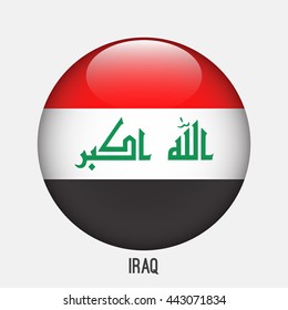 Iraq flag in circle shape. Transparent,glossy,glass button
