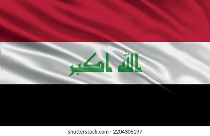 Iraq flag design. Waving Iraqi flag made of satin or silk fabric. Vector Illustration.