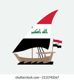 Iraq flag dhow ship history Sambuk transport from Baghdad to Basra made from timber sailing vessels with mast settee lateen used in Red Sea and Gulf Persian and GCC eastern Arabia 