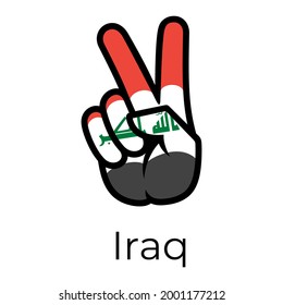 Iraq flag in the form of a peace sign. Gesture V victory sign, patriotic sign, icon for apps, websites, T-shirts, souvenirs, etc., isolated on white background