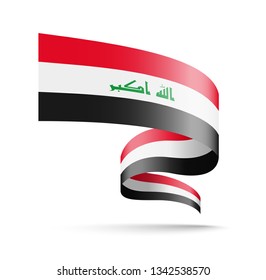 Iraq flag in the form of wave ribbon vector illustration on white background.