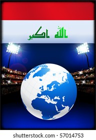Iraq Flag with Globe on Stadium Background Original Illustration