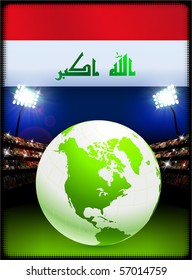 Iraq Flag with Globe on Stadium Background Original Illustration