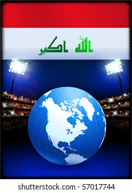 Iraq Flag with Globe on Stadium Background Original Illustration