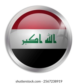 Iraq flag - glossy circle button displays a colorful flag representing a country cultural identity and heritage. The essence of national pride and unity.