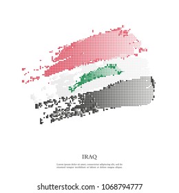 Iraq flag with halftone effect, grunge texture. Isolated on white background. Vector illustration.