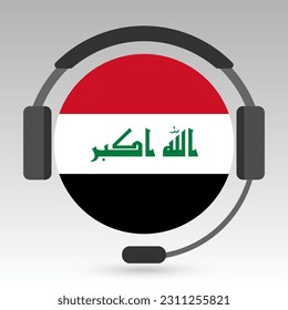 Iraq flag with headphones, support sign. Vector illustration.