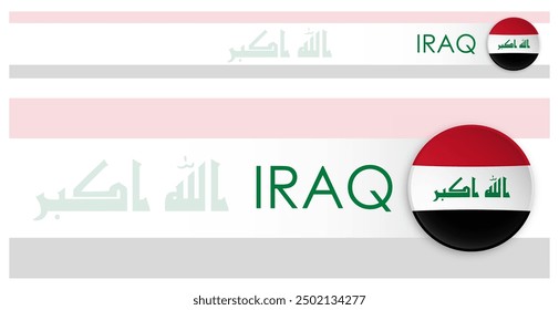 Irak Flagge horizontale Web-Banner im modernen Neomorphismus Stil. Webseite Iraq country header button for mobile application or internet site. Vektorgrafik