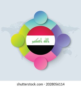 Iraq Flag with Infographic Design isolated on World map. Vector illustration.