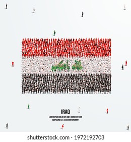 Iraq Flag. A large group of people form to create the shape of the Iraqi flag. Vector Illustration.