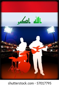 Iraq Flag with Live Music Band on Stadium Background Original Illustration