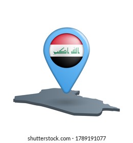 Iraq flag map pin on white