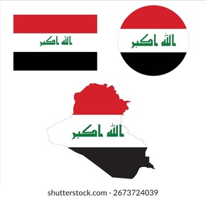 iraq flag and map set. iraq flag in official colors and proportions. independence day 3 october , map, circle and heart shaped iraq