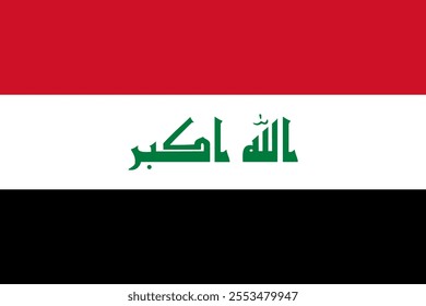 Iraq flag in official colors, dimensions and aspect ratio. Vector flag symbolizing national pride, identity, heritage, patriotism and authority