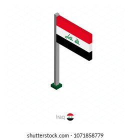 Iraq Flag on Flagpole in Isometric dimension. Isometric blue background. Vector illustration.