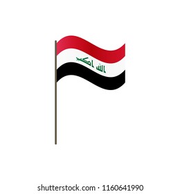 Iraq flag on the flagpole. Official colors and proportion correctly. Waving of Iraq flag on flagpole, vector illustration isolate