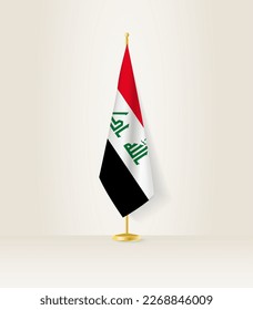 Iraq flag on a flag stand. Vector illustration.