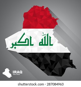 Iraq flag overlay on Iraq map with polygonal and long tail shadow style (EPS10 art vector)