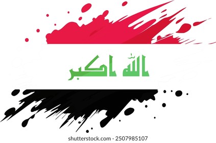 Iraq flag painted with Grunge brush stroke, watercolor flag style.