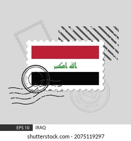 Iraq flag postage stamp. Isolated vector illustration on grey post stamp background and specify is vector eps10.