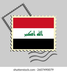 Iraq flag postage stamp. Isolated vector illustration on grey post stamp background