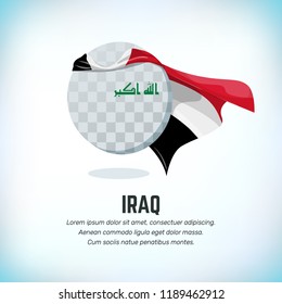 Iraq flag. Round flying template with national color cloak. Can be used with logo or mascot. Use for sport or political symbol. Flag Day. Independence Day. National holiday. Travel icon. Vector.