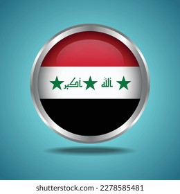 The Iraq flag. Round glossy. Silver frame. Isolated on color gradient background