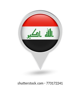 Iraq Flag Round Pin Icon. Vector icon.