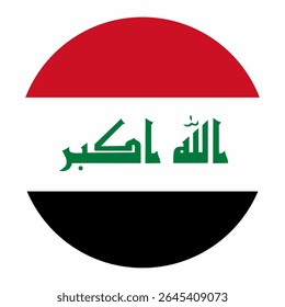 Iraq flag in round style. Iraq flag icon. Official standard colors. Round or circle flag. Perfect for badges, apps, stickers, national events, or patriotic design projects.