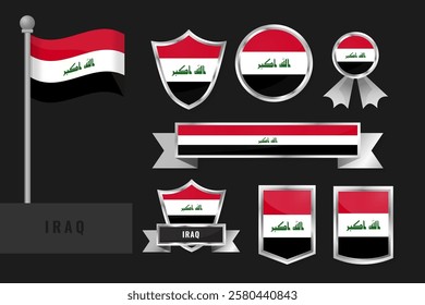 Iraq flag set. Collection of Iraq National emblems. Flat design of flags collection.