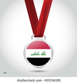 Iraq Flag in Silver Medal. Vector Illustration. RIO Olympic Game silver Medal. Vector Illustration