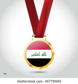 Iraq Flag in Silver Medal. Vector Illustration. RIO Olympic Game gold Medal. Vector Illustration