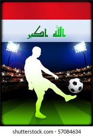 Iraq Flag with Soccer Player on Stadium Background Original Illustration