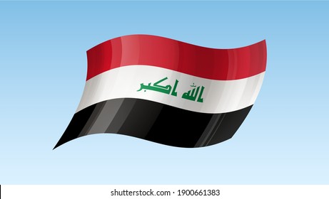Iraq flag state symbol isolated on background national banner. Greeting card National Independence Day of the Republic of Iraq. Illustration banner with realistic state flag.