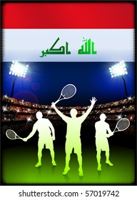 Iraq Flag with Tennis Player on Stadium Background Original Illustration