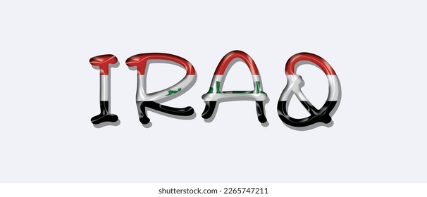 Iraq flag text font, symbol background, flag ribbon typography lettering logo label banner, 3D colorful background, vector illustration