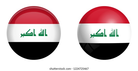 Iraq flag under 3d dome button and on glossy sphere / ball.