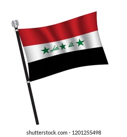 Iraq flag , flag of Iraq waving on flag pole, vector illustration EPS 10.