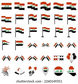Juego de iconos de banderas de Iraq, símbolo del símbolo del vector del día de la independencia de Iraq