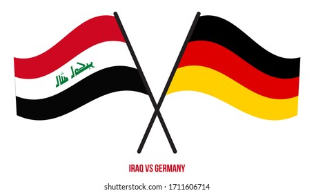 Iraq and Germany Flags Crossed And Waving Flat Style. Official Proportion. Correct Colors.