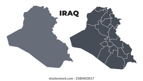Iraq grey political map simple flat illustration set