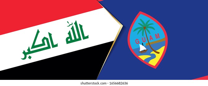 Die Flaggen des Irak und Guam, zwei Vektorillustrationen Flaggen Symbol für Beziehung oder Konfrontation.