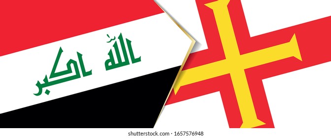Iraq and Guernsey flags, two vector flags symbol of relationship or confrontation.